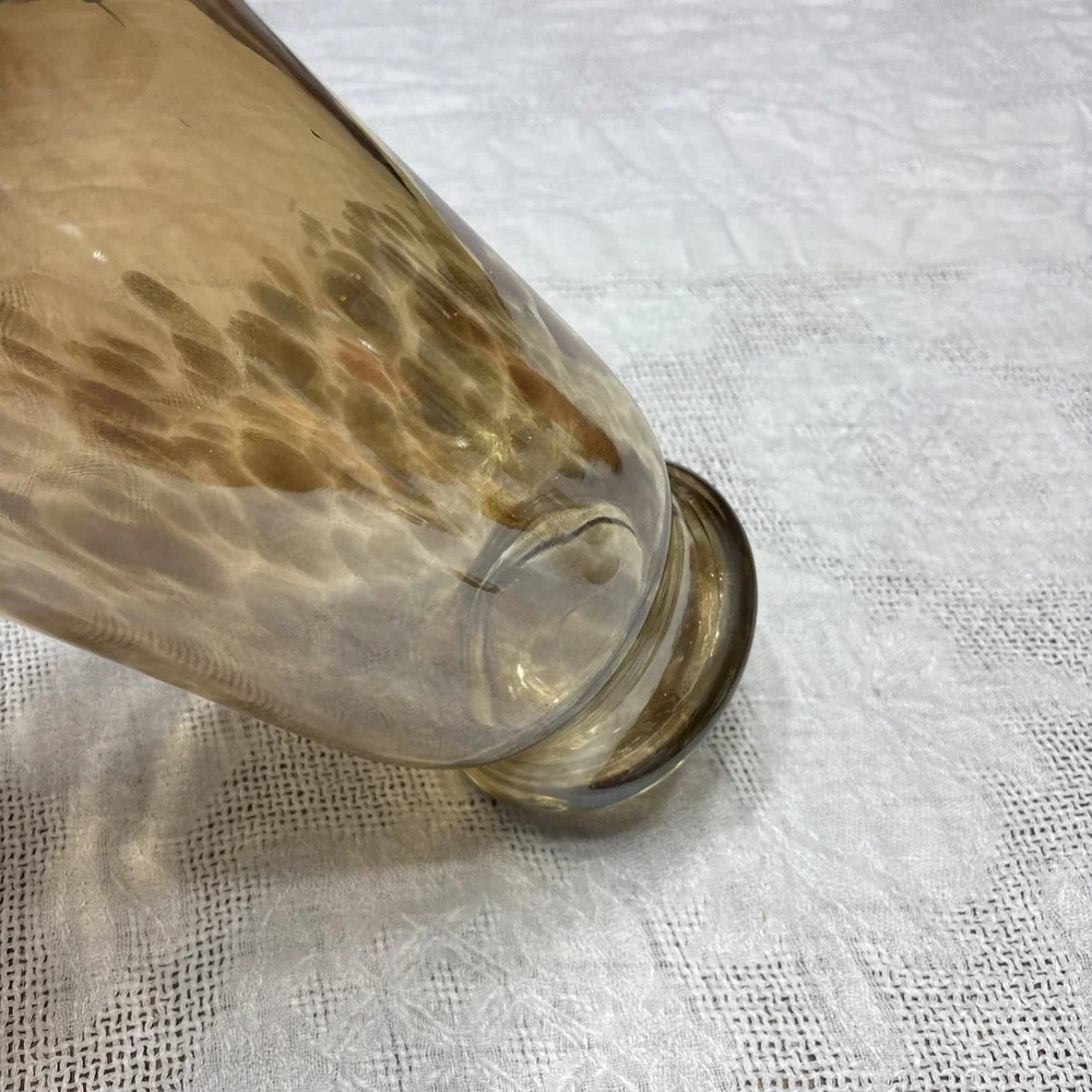 Large Art Blown Glass Gold Copper Speckled Pillar Candle Vase 11